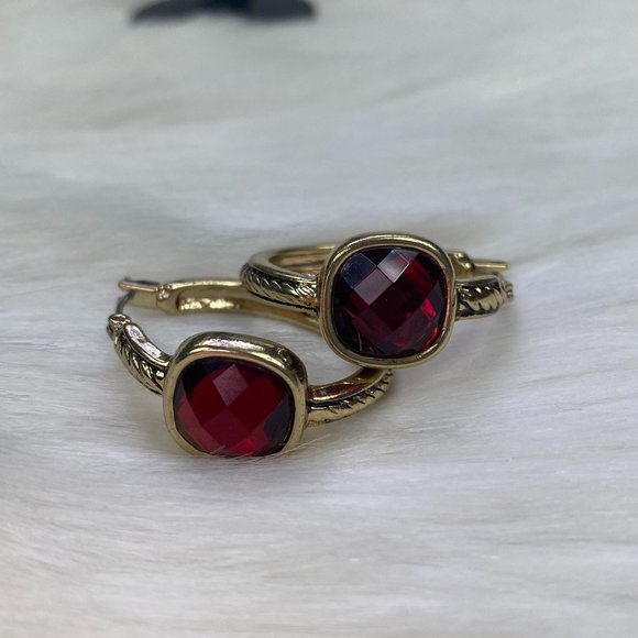 Vintage Jewelry Vintage Napier Gold Tone Red Rhinestone Hoop